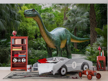 Load image into Gallery viewer, Brontosaurus Dinosaur Wall Mural – Realistic Jungle Peel and Stick Wallpaper – Dino Kids Room Removable Mural for Nursery or Playroom