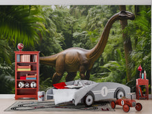 Load image into Gallery viewer, Brontosaurus Wall Mural – Realistic Jungle Dinosaur Peel and Stick Wallpaper – Removable Kids Room Mural for Boys Bedroom or Game Room
