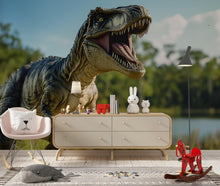Load image into Gallery viewer, T-Rex Dinosaur Wall Mural – Realistic Peel and Stick Wallpaper for Kids Room – Removable Giant Dino Mural for Nursery or Playroom Decor