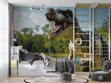 Load image into Gallery viewer, T-Rex Dinosaur Wall Mural – Realistic Peel and Stick Wallpaper for Kids Room – Removable Giant Dino Mural for Nursery or Playroom Decor
