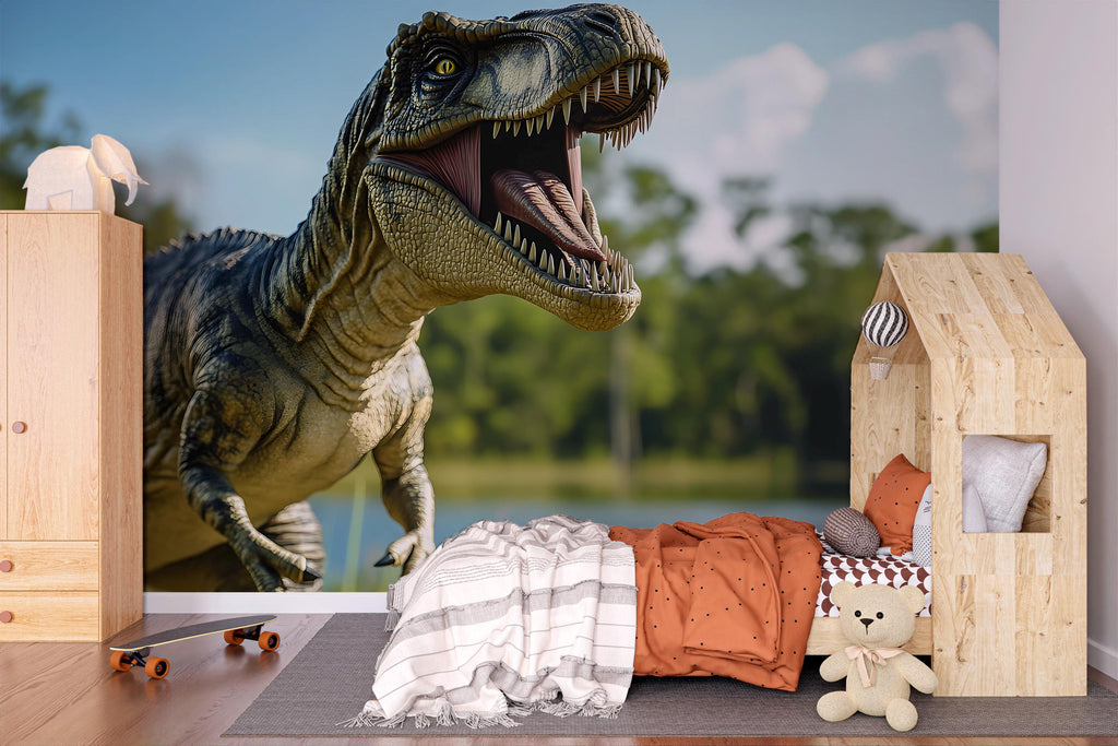 T-Rex Dinosaur Wall Mural – Realistic Peel and Stick Wallpaper for Kids Room – Removable Giant Dino Mural for Nursery or Playroom Decor