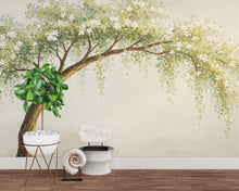 Load image into Gallery viewer, Watercolor Weeping Tree Mural Wallpaper – Elegant Hand-Painted Botanical Wall Art, Tranquil Nature-Inspired Wall Décor for Bedroom Spa 706RS