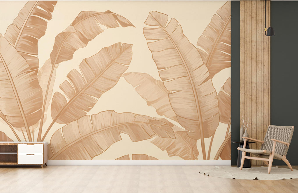 Neutral Banana Leaf Wallpaper – Oversized Tropical Botanical Wall Mural, Beige & Ivory Minimalist Leaf wall Bedroom Living Room Spa 705RS