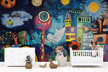 Load image into Gallery viewer, Colorful Abstract Kids Wall Mural – Surrealist Peel and Stick Wallpaper – Removable Playroom Mural for Daycare, Preschool or Art Room