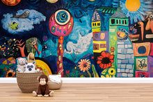 Load image into Gallery viewer, Colorful Abstract Kids Wall Mural – Surrealist Peel and Stick Wallpaper – Removable Playroom Mural for Daycare, Preschool or Art Room