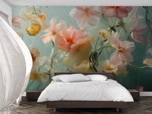 Load image into Gallery viewer, 3D Floral Wall Mural – Elegant Flower Wallpaper for Bedroom | Pastel Botanical Decor | Modern Peel &amp; Stick Art | Stylish Gift for Her