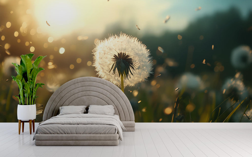 3D Dandelion Wall Mural – Nature Wallpaper for Bedroom | Modern Peel & Stick Botanical Art | Serene Decor Gift | Custom Photo Mural