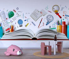 Load image into Gallery viewer, Open Book Wall Mural – Educational Peel and Stick Kids Wallpaper – Colorful Learning Mural for Classroom, Reading Nook, or Playroom Decor