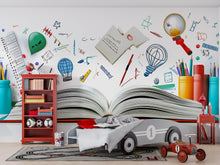 Load image into Gallery viewer, Open Book Wall Mural – Educational Peel and Stick Kids Wallpaper – Colorful Learning Mural for Classroom, Reading Nook, or Playroom Decor