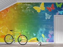 Load image into Gallery viewer, Rainbow Butterfly Wall Mural – Colorful Peel and Stick Learning Wallpaper – Open Book Mural for Playroom, Classroom or Reading Nook