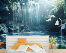 Load image into Gallery viewer, 3D Waterfall Koi Pond Bedroom Mural - Tranquil Nature Wall Art - Modern Home Decor for Relaxation - Stylish Gift for Birthday or Holidays
