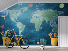 Load image into Gallery viewer, World Map Wall Mural for Kids – Chalkboard Style Peel and Stick Wallpaper – Educational Removable Mural for Learning Room or Bedroom Decor