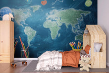 Load image into Gallery viewer, World Map Wall Mural for Kids – Chalkboard Style Peel and Stick Wallpaper – Educational Removable Mural for Learning Room or Bedroom Decor