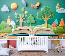 Load image into Gallery viewer, Open Book Wall Mural for Kids – Storybook Peel and Stick Wallpaper – Reading Corner or Nursery Decor, Removable Educational Mural