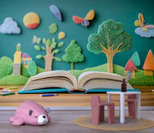 Load image into Gallery viewer, Open Book Wall Mural for Kids – Storybook Peel and Stick Wallpaper – Reading Corner or Nursery Decor, Removable Educational Mural