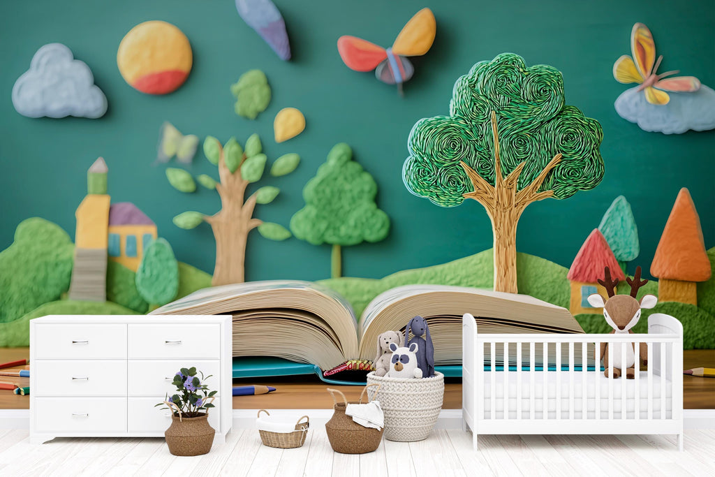 Open Book Wall Mural for Kids – Storybook Peel and Stick Wallpaper – Reading Corner or Nursery Decor, Removable Educational Mural