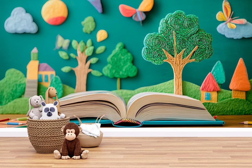 Open Book Wall Mural for Kids – Storybook Peel and Stick Wallpaper – Reading Corner or Nursery Decor, Removable Educational Mural
