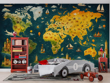 Load image into Gallery viewer, Colorful Animal World Map Mural for Kids Room – Illustrated Educational Wallpaper for Boys &amp; Girls – Removable Peel and Stick