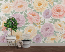 Load image into Gallery viewer, Pastel Peony Wallpaper Mural – Hand-Painted Watercolor Spring Garden Wall Art Full Bloom Floral Wall Decor for Bedroom Event Backdrop 737RS