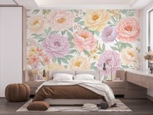 Load image into Gallery viewer, Pastel Peony Wallpaper Mural – Hand-Painted Watercolor Spring Garden Wall Art Full Bloom Floral Wall Decor for Bedroom Event Backdrop 737RS