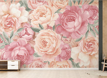 Load image into Gallery viewer, Pastel Peony Wallpaper Mural – Hand-Painted Watercolor Spring Garden Wall Art Full Bloom Floral Wall Decor for Bedroom Event Backdrop 738RS