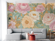 Load image into Gallery viewer, Pastel Peony Wallpaper Mural – Hand-Painted Watercolor Spring Garden Wall Art Full Bloom Floral Wall Decor for Bedroom Event Backdrop 739RS