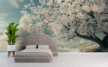 Load image into Gallery viewer, 3D Cherry Blossom Ocean Bedroom Mural - Tranquil Nature Wall Art - Modern Bedroom Decor for Relaxation - Stylish Gift for Birthdays