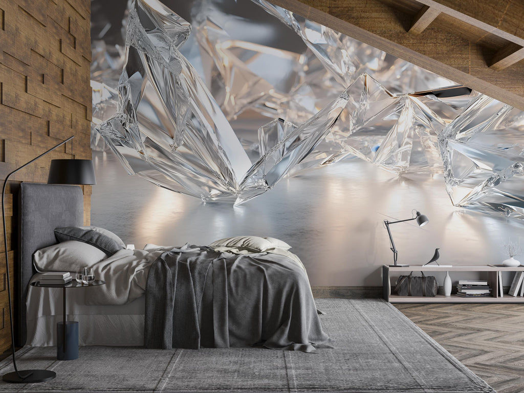 3D Crystal Shards Bedroom Mural - Modern Abstract Wall Art - Luxury Bedroom Decor - Unique Gift for Birthday or Holiday