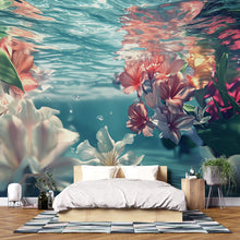 Load image into Gallery viewer, 3D Underwater Floral Bedroom Mural - Modern Blooming Wall Art - Serene Nature-Inspired Decor - Stylish Gift for Birthdays or Holidays