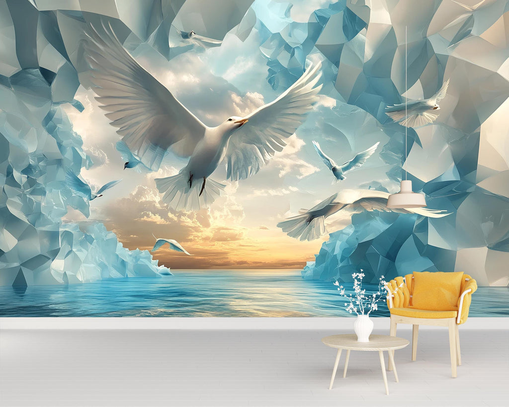 3D Soaring Birds Wall Mural - Modern Nature-Inspired Wall Art - Luxury Home Decor - Stylish Gift for Birthdays or Holidays