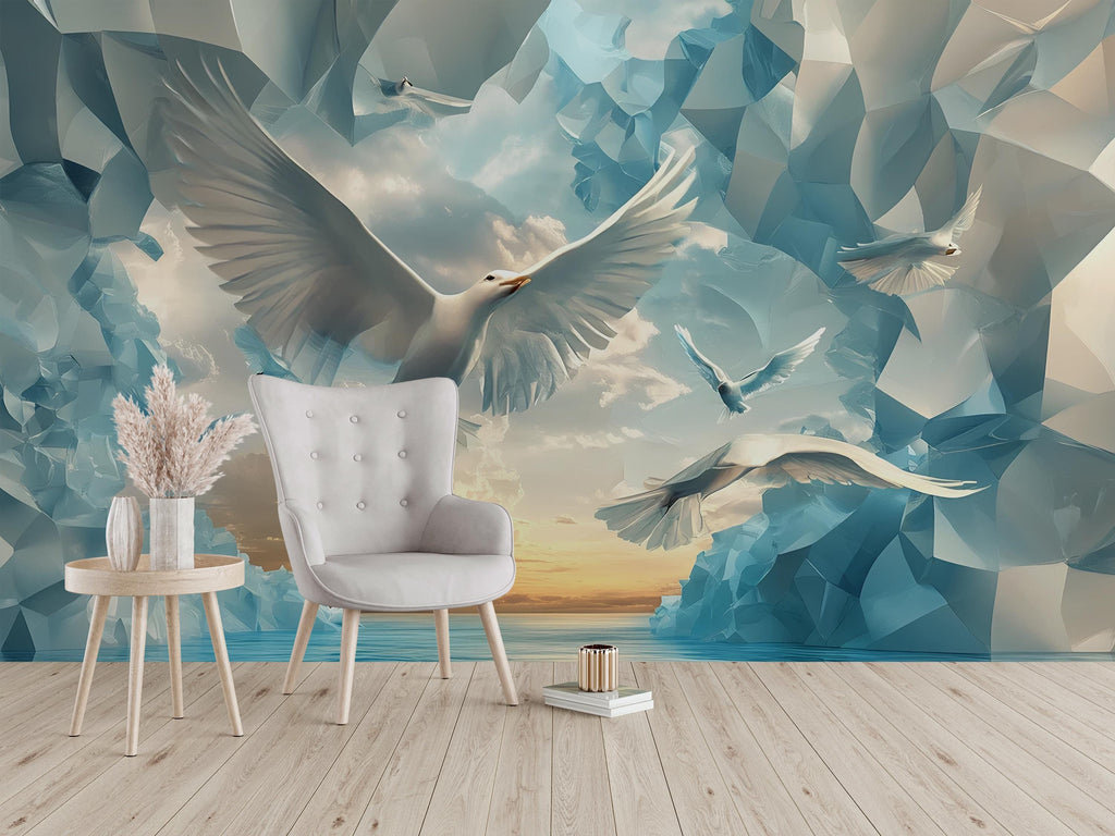 3D Soaring Birds Wall Mural - Modern Nature-Inspired Wall Art - Luxury Home Decor - Stylish Gift for Birthdays or Holidays