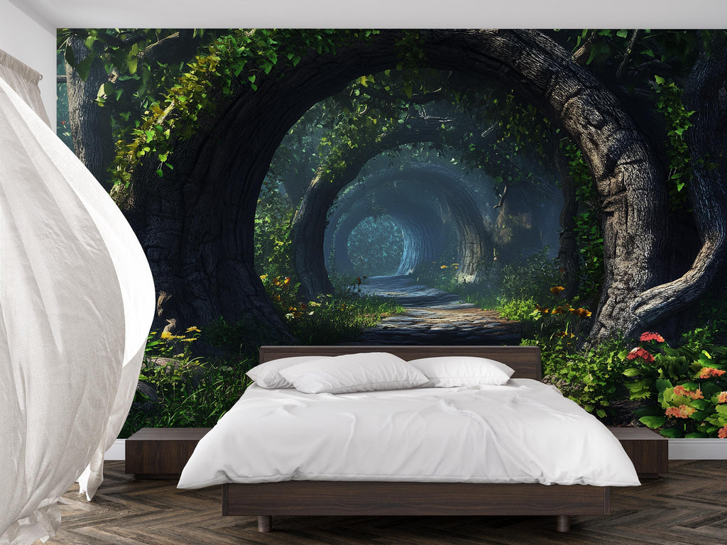 3D Enchanted Forest Tunnel Mural - Modern Nature Bedroom Wall Art - Dreamy & Stylish Decor - Unique Gift for Birthdays or Holidays