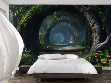 Load image into Gallery viewer, 3D Enchanted Forest Tunnel Mural - Modern Nature Bedroom Wall Art - Dreamy &amp; Stylish Decor - Unique Gift for Birthdays or Holidays