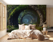 Load image into Gallery viewer, 3D Enchanted Forest Tunnel Mural - Modern Nature Bedroom Wall Art - Dreamy &amp; Stylish Decor - Unique Gift for Birthdays or Holidays