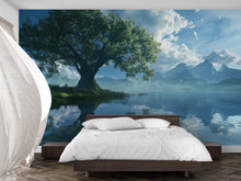 Load image into Gallery viewer, 3D Serene Lake and Mountain Bedroom Mural - Modern Nature Wall Art - Stylish &amp; Relaxing Home Decor - Unique Gift for Birthdays