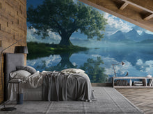 Load image into Gallery viewer, 3D Serene Lake and Mountain Bedroom Mural - Modern Nature Wall Art - Stylish &amp; Relaxing Home Decor - Unique Gift for Birthdays