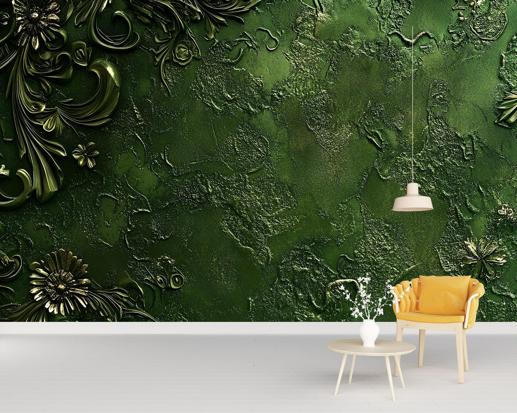 3D Textured Green Wall Mural - Modern Botanical Decor - Elegant Nature-Inspired Accent - Stylish Gift for Birthdays or Holidays