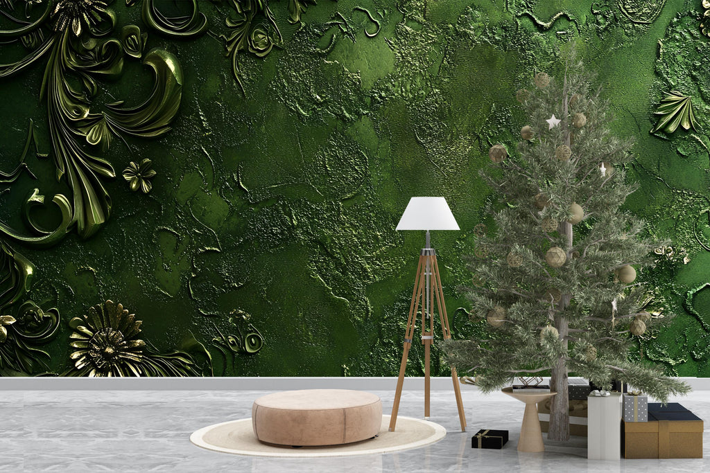 3D Textured Green Wall Mural - Modern Botanical Decor - Elegant Nature-Inspired Accent - Stylish Gift for Birthdays or Holidays