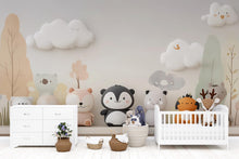 Load image into Gallery viewer, Cute Animal Nursery Wall Mural – Gender Neutral Penguin, Panda, Bear &amp; Friends – Soft Pastel Baby Room Wallpaper