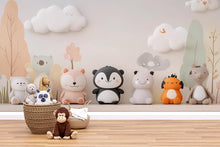 Load image into Gallery viewer, Cute Animal Nursery Wall Mural – Gender Neutral Penguin, Panda, Bear &amp; Friends – Soft Pastel Baby Room Wallpaper