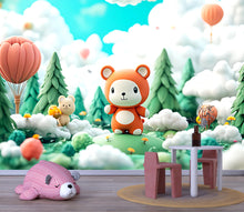 Load image into Gallery viewer, 3D Forest Bear Nursery Mural – Cute Woodland Animal Wall Art for Baby Room – Gender Neutral Kids Wallpaper – Peel and Stick or Non-Woven