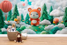 Load image into Gallery viewer, 3D Forest Bear Nursery Mural – Cute Woodland Animal Wall Art for Baby Room – Gender Neutral Kids Wallpaper – Peel and Stick or Non-Woven