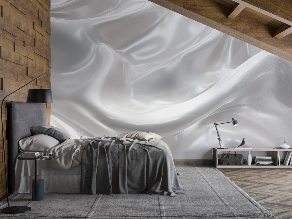 3D Silky Silver Wave Bedroom Mural - Modern Luxury Wall Art - Elegant Statement Decor - Stylish Gift for Birthdays or Holidays