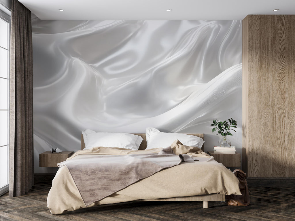 3D Silky Silver Wave Bedroom Mural - Modern Luxury Wall Art - Elegant Statement Decor - Stylish Gift for Birthdays or Holidays