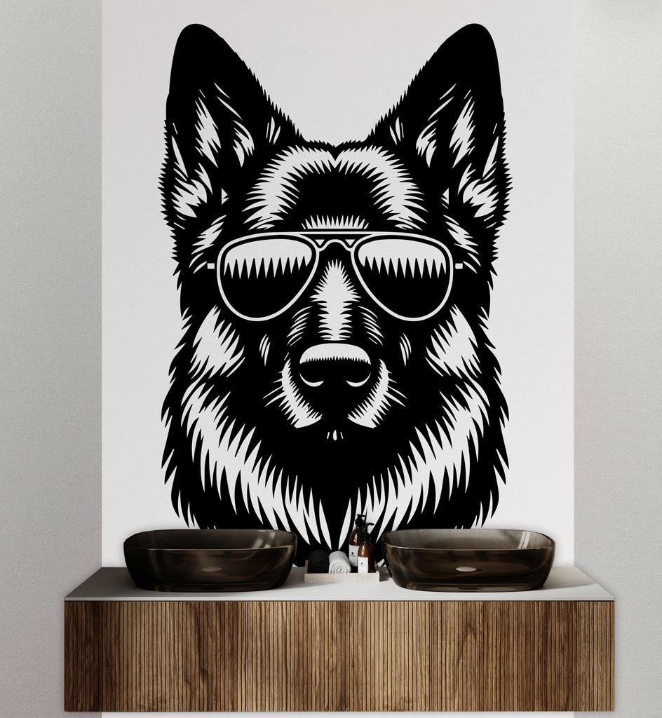 German Shepherd Sunglasses Dog wall decal Dog decor Dog kids Dog wall art Decal Dog Lover Animals Dog Wall Bathroom Wall Decals Vinyl 116DE