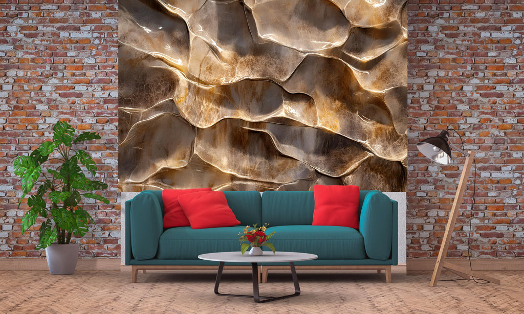 3D Textured Golden Brown Abstract Wall Mural - Modern Luxury Wall Art - Stylish Home Decor Gift for Birthdays, Holidays