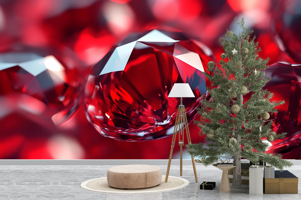 3D Red Gemstone Wall Mural - Luxury Modern Wall Art - Stylish Statement Decor for Birthdays, Holidays, or Fashion Home