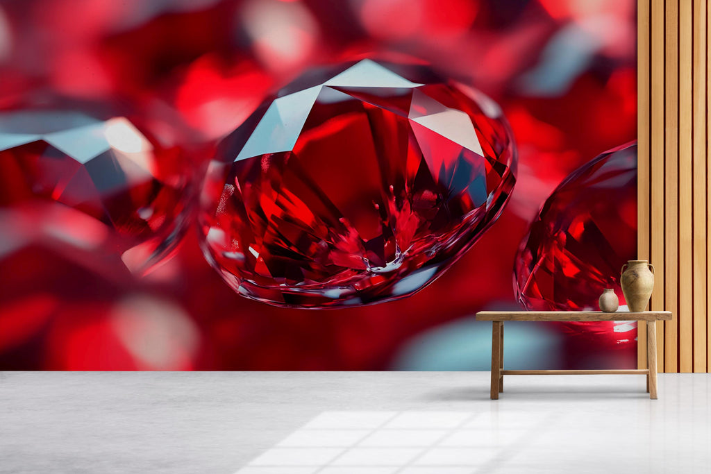3D Red Gemstone Wall Mural - Luxury Modern Wall Art - Stylish Statement Decor for Birthdays, Holidays, or Fashion Home