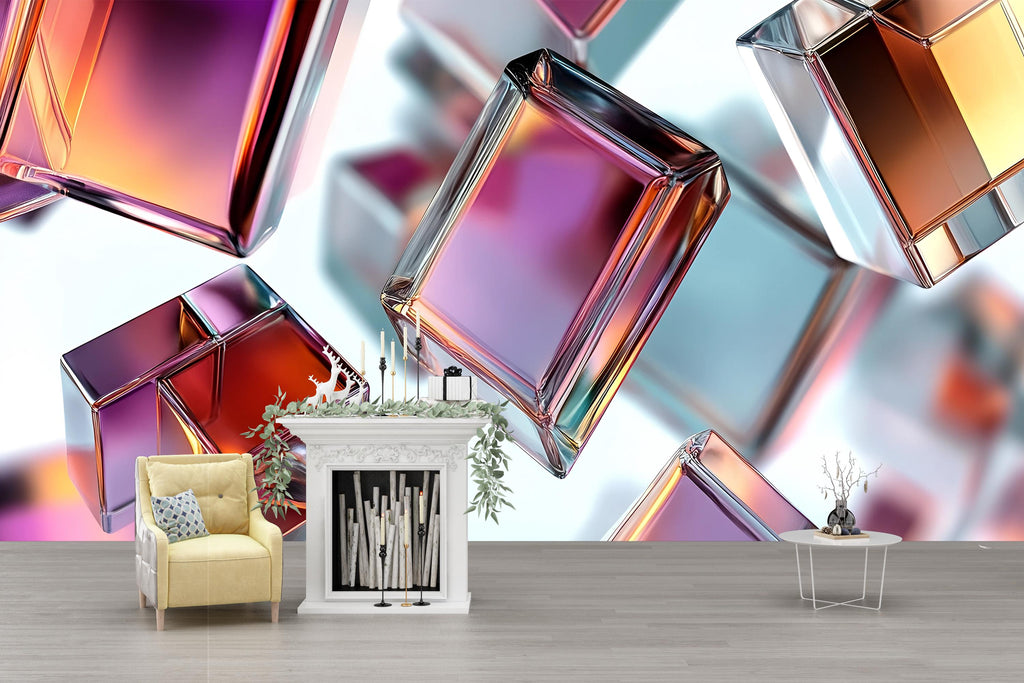 3D Colorful Prism Cube Wall Mural - Modern Abstract Wall Art - Stylish Home Decor Gift for Birthdays or Holidays