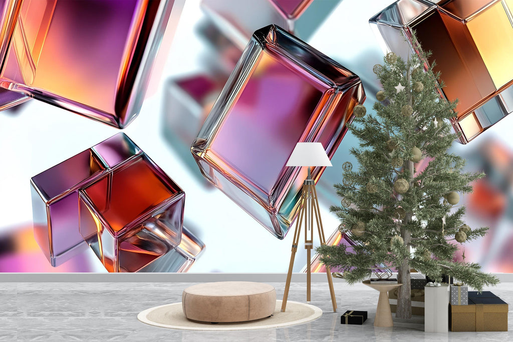 3D Colorful Prism Cube Wall Mural - Modern Abstract Wall Art - Stylish Home Decor Gift for Birthdays or Holidays